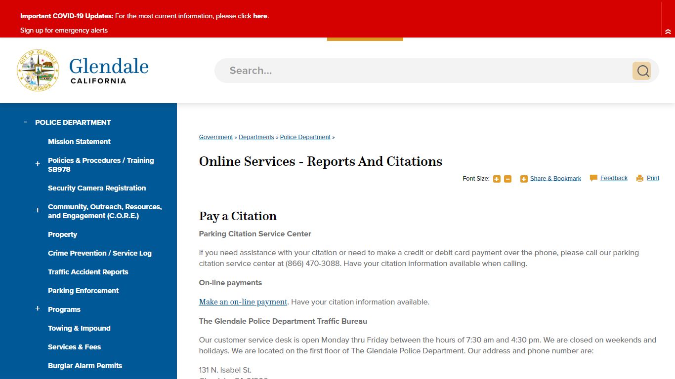 Online Services - Reports and Citations | City of Glendale, CA